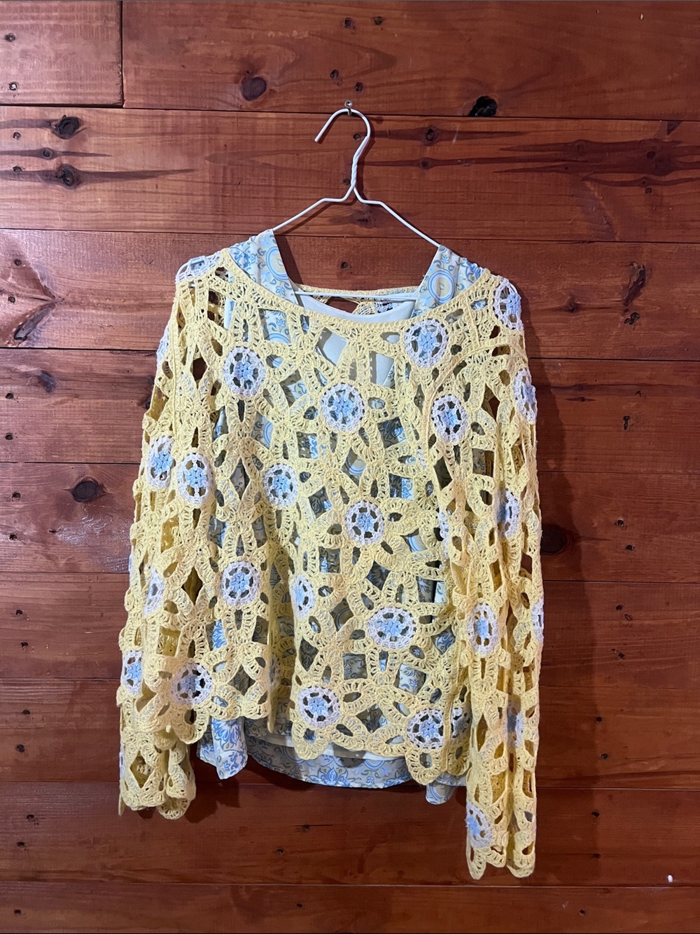 Cato Yellow Crochet Overlay Sweater